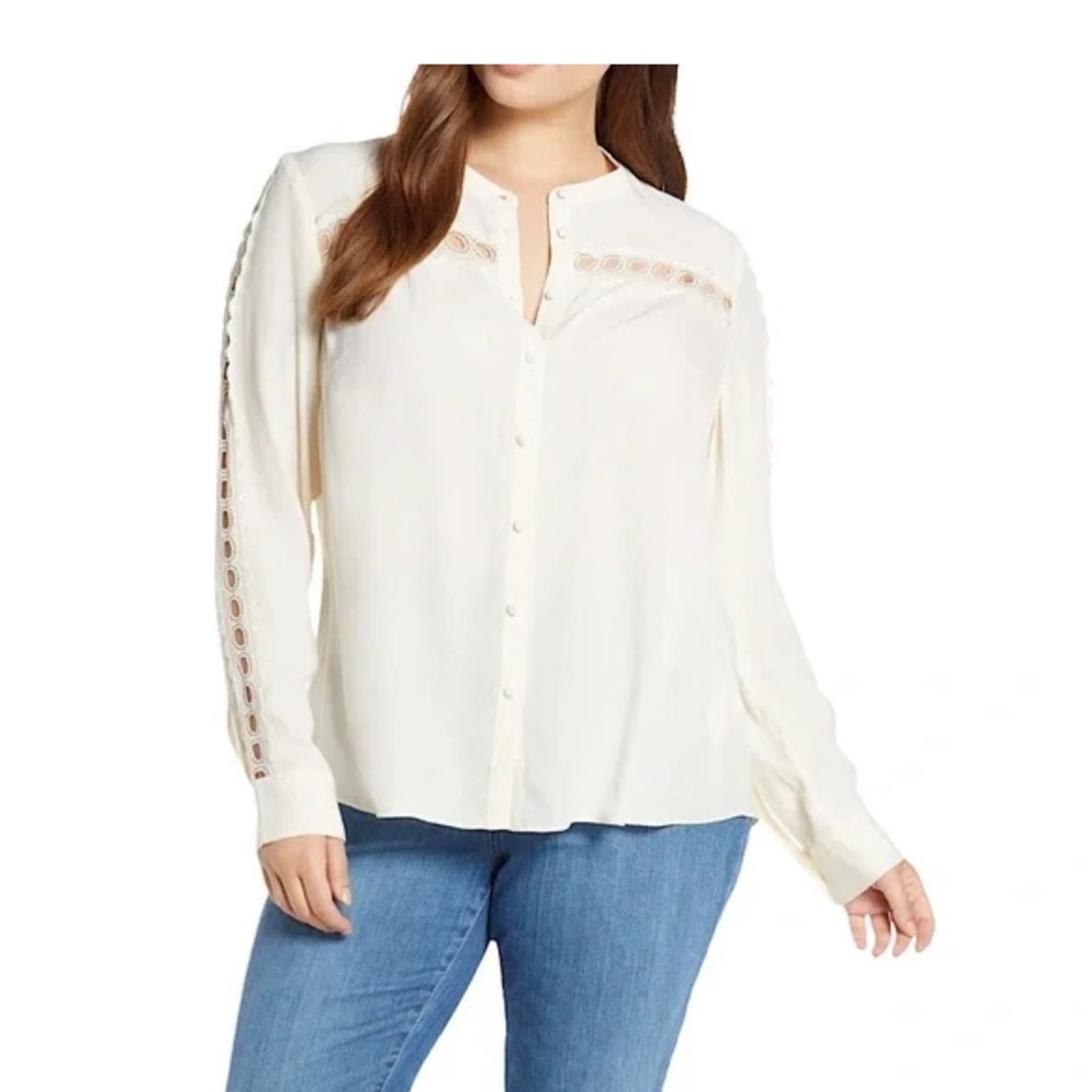 NWT Boden Ladies Cream Sheer Lace Cut-Outs Boho Chic Buttoned Blouse Top 10 - Picture 5 of 11